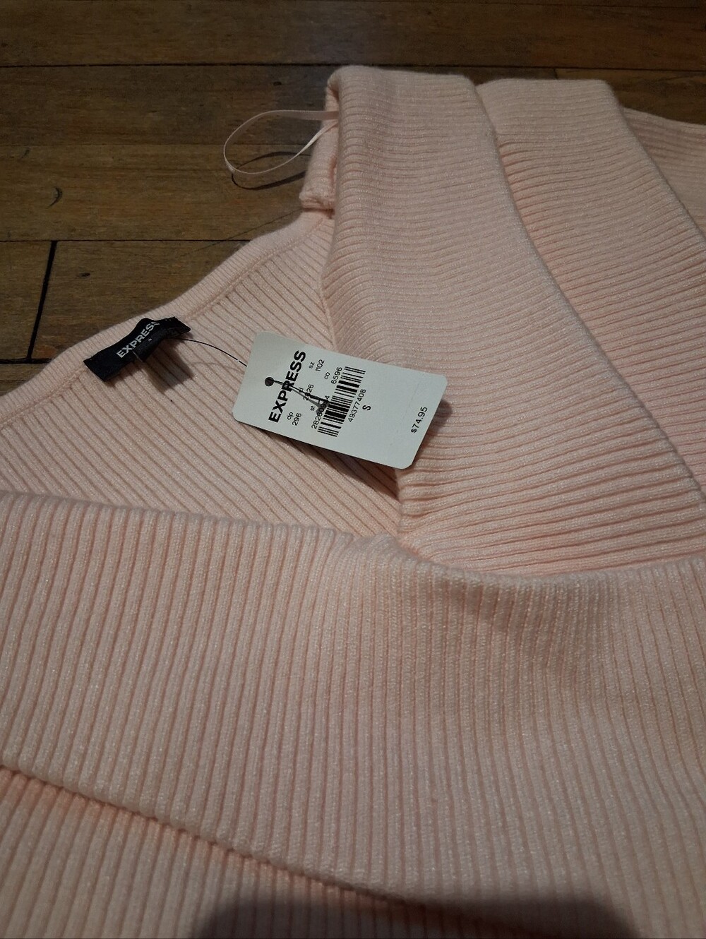 Express Pale Pink Ribbed Wrap-Style Sweater - Picture 4 of 6